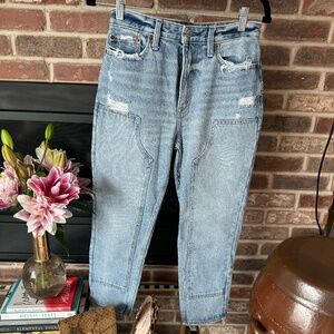 Abercrombie & Fitch Annie High Rise Girlfriend Jean Patchwork Detail